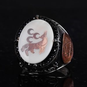 Desenli El Yapımı Yüzük - 925 Ayar Gümüş Erkek Yüzüğü - David Yıldızı Takısı (Kurt ve Üçlü Hilal) - Görsel 6