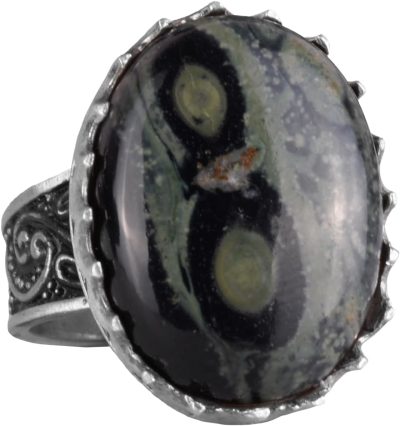 Gerçek Doğal Taş Yüzük - 925 Ayar Gümüş Büyük Yüzük - El Yapımı Yüzük (Yeşil Göz) - Görsel 1