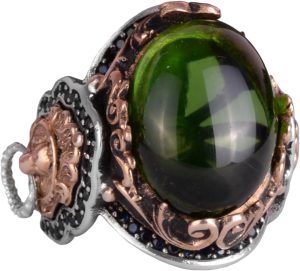 Peridot Yapay Taş Yüzük, 925 Ayar Gümüş Yüzük, Aslan Sembol Tasarımı Erkek Yüzüğü - Görsel 1
