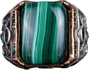 925 Ayar Gümüş Yüzük - Gerçek Doğal Taş Yüzük - El Yapımı Yüzük (Malakit) - Görsel 1