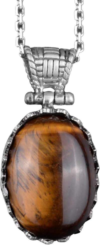 Doğal Taş Kolye - 925 Ayar Gümüş Kolye (Kaplan Gözü) - Görsel 1