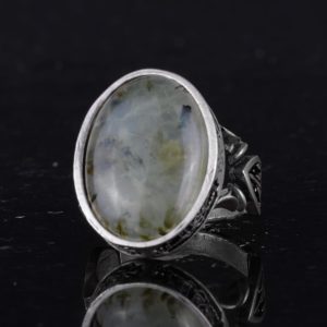 Gerçek Doğal Prehnit Yeşim Taşı Yüzük - El Yapımı 925 Ayar Gümüş Yüzük - Bilgelik, Koruma ve Ruhsallığın Sembolü - Görsel 5