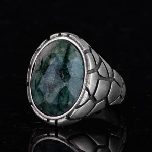 Erkekler için Lüks 925 Ayar Gümüş Yapay Taş Yüzükler - Çeşitli Koleksiyon (Zümrüt Yapay Taş) - Görsel 4