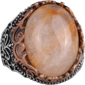 Gerçek Doğal Taş El Yapımı Yüzük - 925 Ayar Gümüş El Yapımı Yüzük - Şık Özel Yüzük (Altın Rutile Kuvars)