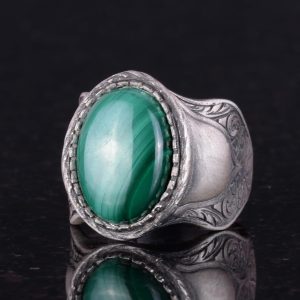 Doğal Taş Yüzük, 925 Ayar Gümüş Yüzük, Malakit - Görsel 4