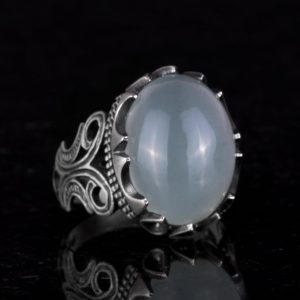 925 Ayar Katı Gümüş Erkek Yüzük - Doğal Taş Seçeneği ile El Yapımı Tasarım (Cabochon Akuamarin) - Görsel 5