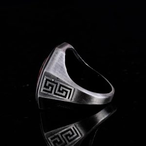 Gerçek Doğal Taş Yüzük - 925 Ayar Saf Gümüş El Yapımı Erkek Yüzük (Pietersite) - Görsel 7