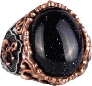 925 Ayar Gümüş Yapay Taş Yüzük, Mavi Güneş Taşı Yüzük, Denizci Çapa Gümüş Yüzük - Çeşitli ve Farklı Koleksiyon - Görsel 1