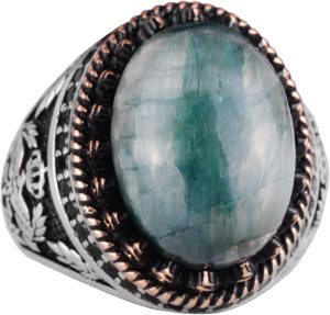 925 Ayar Gümüş Yüzük, Yapay Taş Yüzük, Kartal Sembolü Yüzük, El Yapımı Yüzük (Yapay Zümrüt) - Görsel 1