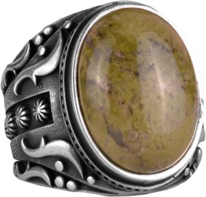 El Yapımı 925K Katı Sterlin Gümüş Erkek Yüzük, Gerçek Doğal Unakite Taşı Yüzük, Sanatsal Tasarım