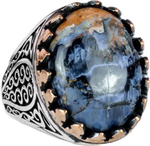 925K Katı Gümüş Erkek Yüzük - Doğal Taşlarla El Yapımı Şıklık (Pietersite Taşı)