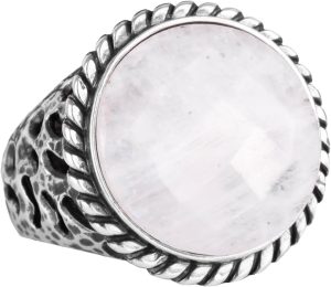 Gerçek Doğal Taş Yüzük - 925 Ayar Katı Gümüş Erkek Yüzük ile Ay Taşı - Görsel 1