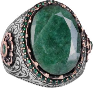 Gerçek Doğal Taş Yüzük - 925 Ayar Gümüş El Yapımı Yüzük (Zümrüt) - Görsel 1