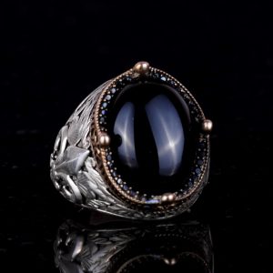 925 Ayar Gümüş El Yapımı Erkek Yüzük - Çeşitli Doğal Taşlarla Mevcut (Oniks) - Görsel 3