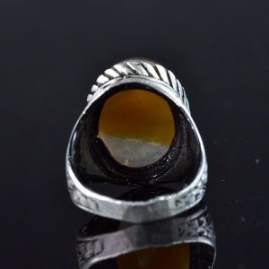 Gerçek Doğal Yemen Ametist Taşı Yüzük, 925 Ayar Gümüş Erkek İslami Yüzük, El Yapımı Hat Sanatı Tasarımı - Görsel 8