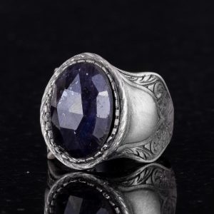 Doğal Taş Yüzük, 925 Ayar Gümüş Yüzük, (Mavi Safir) - Görsel 6