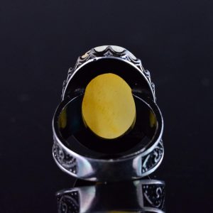 Gerçek Ham Amber Taş Yüzük, El Yapımı Gümüş Yüzük, 925 Ayar Gümüş Erkek Yüzüğü - Görsel 8