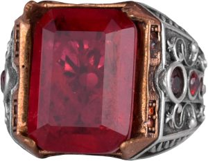 925 Ayar Gümüş El Yapımı Erkek Yüzük - Yapay Taş Yüzük - Erkek Yüzük (Yapay Kırmızı Paraiba) - Görsel 1