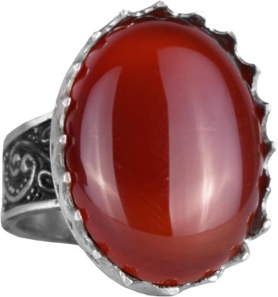 Gerçek Doğal Taş Yüzük - 925 Ayar Gümüş Büyük Yüzük - El Yapımı Yüzük (Kırmızı Akik)