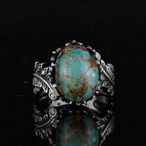 Gerçek Doğal Arizona Turkuaz Taş Yüzük, 925 Ayar Gümüş Yüzük, Minimalist El Yapımı Yüzük (Model-12) - Görsel 4