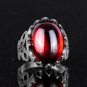 Cabochon Granat Yapay Taş Yüzük, 925 Ayar Gümüş Yüzük Erkekler İçin, Çeşitli Koleksiyon - Görsel 6