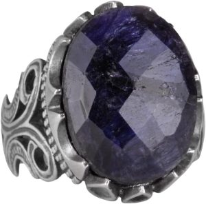 925 Ayar Gümüş Erkek Yüzük - Farklı Yaratılmış Taş Seçenekleri ile (Siyah Safir Yaratılmış Taş) - Görsel 1