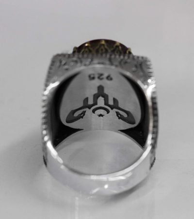 Erkek sterling gümüş yüzük, cami işlemeli yüzük, amber taşlı, İslami yüzük - Görsel 7