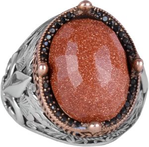 925 Ayar Gümüş Yüzükler Premium Yapay Taşlarla (Yapılmış Kahverengi Güneş Taşı) - Görsel 1