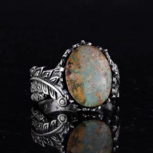 Gerçek Doğal Arizona Turkuaz Taş Yüzük, 925 Ayar Gümüş Yüzük, Minimalist El Yapımı Yüzük (Stil-11) - Görsel 5