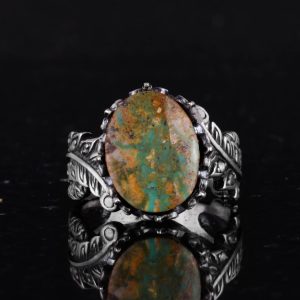 Gerçek Doğal Arizona Turkuaz Taş Yüzük, 925 Ayar Gümüş Yüzük, Minimalist El Yapımı Yüzük (Stil-11) - Görsel 4