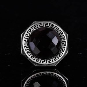 Doğal Taş Yüzük - 925 Ayar Saf Gümüş El Yapımı Erkek Yüzüğü (Dumanlı Kuvars) - Görsel 4