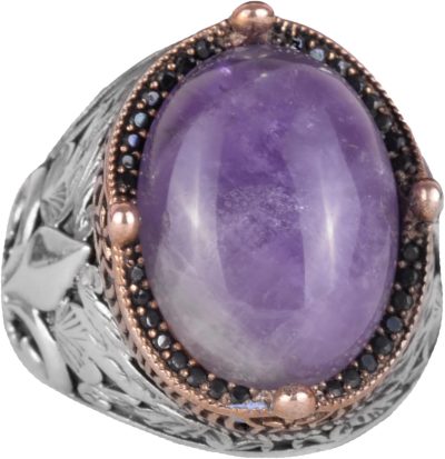 925 Ayar Gümüş El Yapımı Erkek Yüzük - Farklı Doğal Taşlarla Mevcuttur (Ametist) - Görsel 1