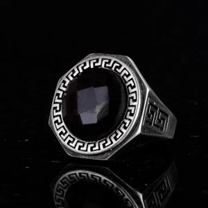 Doğal Taş Yüzük - 925 Ayar Saf Gümüş El Yapımı Erkek Yüzüğü (Dumanlı Kuvars) - Görsel 6