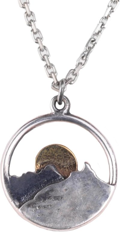 925 Ayar Gümüş Kolye - Dağ ve Gün Batımı Kolyesi - Görsel 1