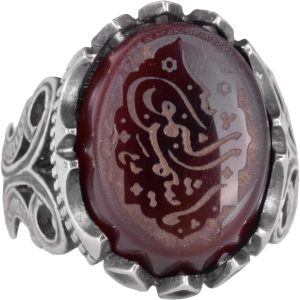 925 Ayar Gümüş Yüzük, İslami Yüzük, Erkek Yüzüğü, Doğal Akik Taşı (Stil-1) - Görsel 1