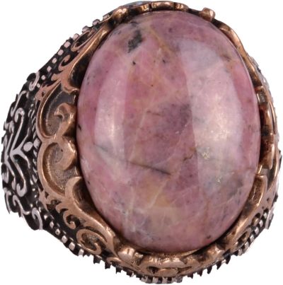 Gerçek Doğal Taş El Yapımı Yüzük - 925 Ayar Gümüş El Yapımı Yüzük - Şık Farklı Yüzük (Rodonit) - Görsel 1