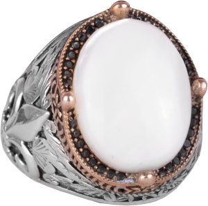 925K Gümüş El Yapımı Erkek Yüzük - Çeşitli Doğal Taşlarla (İnci) Mevcuttur