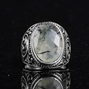El Yapımı Prehnit Taş Yüzük - Şifa Veren 925 Ayar Sert Gümüş Erkek Yüzüğü - Huzur ve İçgörü Tasarımı - Görsel 4
