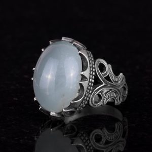 925 Ayar Katı Gümüş Erkek Yüzük - Doğal Taş Seçeneği ile El Yapımı Tasarım (Cabochon Akuamarin) - Görsel 6