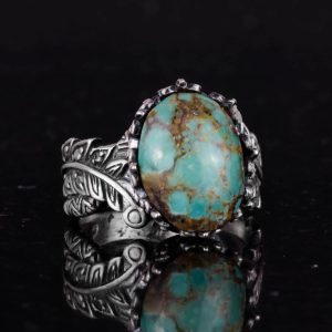 Gerçek Doğal Arizona Turkuaz Taş Yüzük, 925 Ayar Gümüş Yüzük, Minimalist El Yapımı Yüzük (Model-12) - Görsel 5