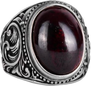 925 Ayar Katı Gümüş Erkek Yüzük, Gerçek Doğal Cabochon Garnet Taş Yüzük, Tasarım Gümüş Erkek Yüzük