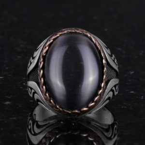 925 Ayar Gümüş Yüzük - Yapay Taş Gümüş Yüzük - El Yapımı Yüzük (Yapay siyah göz taşı) - Görsel 4