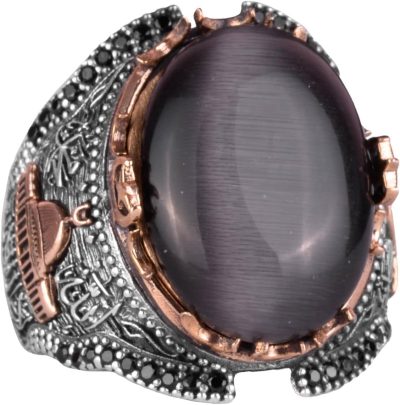 Siyah Kedi Gözlü Taş Yüzük, 925 Ayar Gümüş Taş Yüzükler - Çeşitli, Kabe Gümüş Yüzük Koleksiyonu - Görsel 1