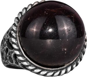 925 Ayar Gümüş Erkek Yüzük Doğal Yıldız Garnet Taşı - Nadir İşlenmemiş Garnet Kaboşon - Görsel 1