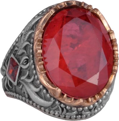 Yapay Taş Yüzük - El Yapımı Erkek Yüzüğü - Zarif 925 Ayar Gümüş Erkek Takısı (Yapılmış Kırmızı Paraiba) - Görsel 1