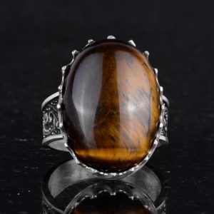 Gerçek Doğal Taş Yüzük - 925 Ayar Gümüş Büyük Yüzük - El Yapımı (Kaplan Gözü) - Görsel 4