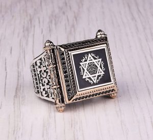 Erkek Oniks Taş Yüzük, Davud Yıldızı Tasarımı, 925 Ayar Gümüş El Yapımı Vintage Tarzı, Şifa Kristali Takı - Görsel 5