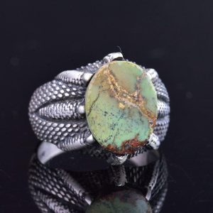 Gerçek Doğal Arizona Turkuaz Taşlı Pençe Yüzük, 925 Ayar Gümüş Yüzük, Vintage İfadesel Yüzük, Şifa Kristali Takı - Görsel 5