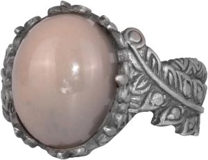 El Yapımı 925 Ayar Gümüş Erkek Yüzük Doğal Opal Taşı - Yaprak Desenli İfadeli Yüzük (Stil-2)