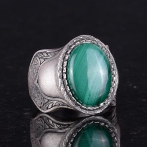 Doğal Taş Yüzük, 925 Ayar Gümüş Yüzük, Malakit - Görsel 5